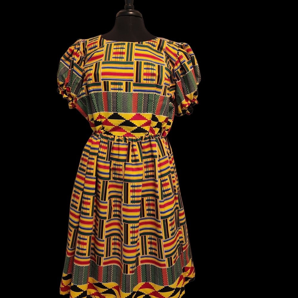 Authentic, Bright, Colorful Kente Cloth Dress